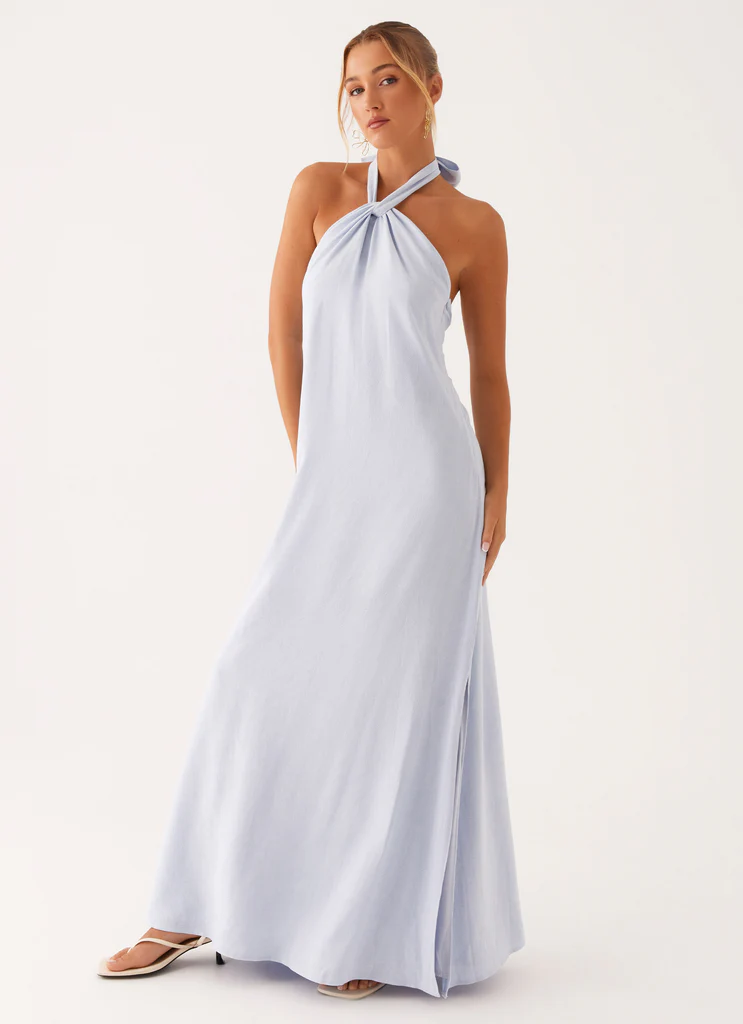 Golden Child Abito Maxi in Lino - Blu