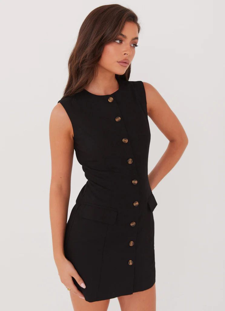 Vestito Mini in Lino Castello Fiore - Nero