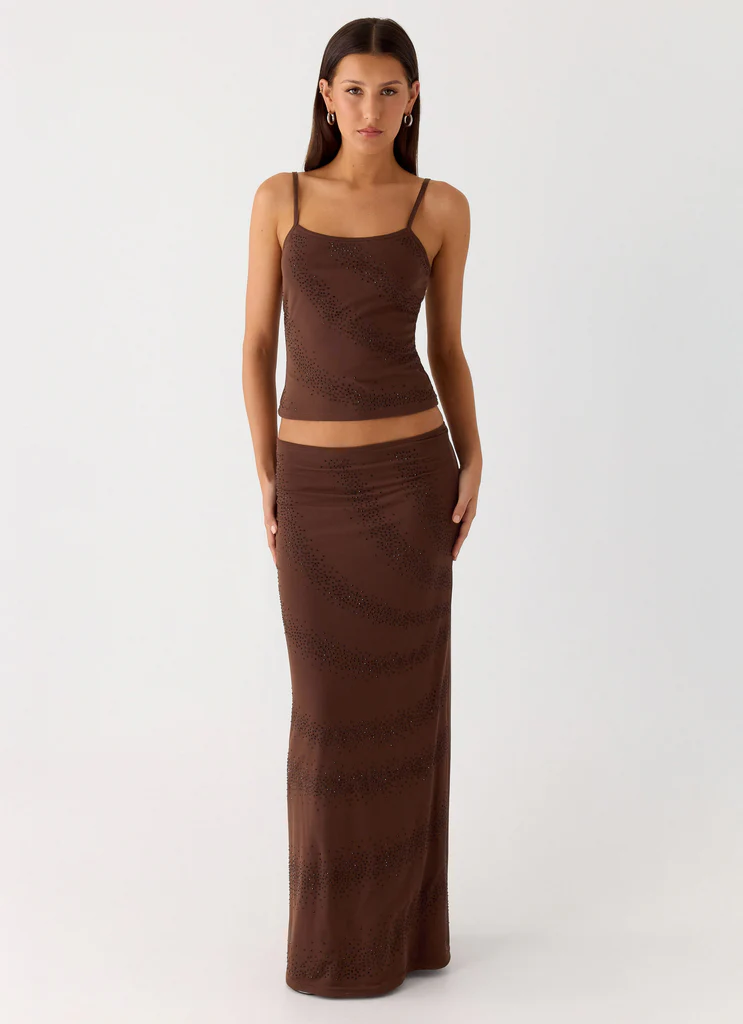 Skirt Maxi Con Perline Sweet Sky – Cioccolato Skirt Maxi Con Perline Sweet Sky - Cioccolato