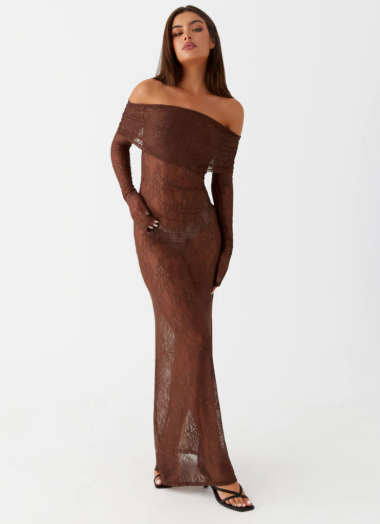 Abito Maxi in Pizzo Nadia - Cioccolato