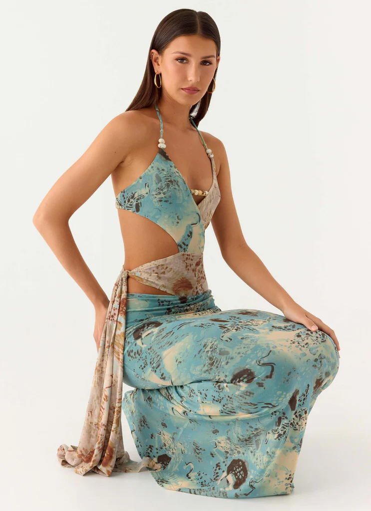Abito Maxi con Perline Rebel - Azzurro Sfumato