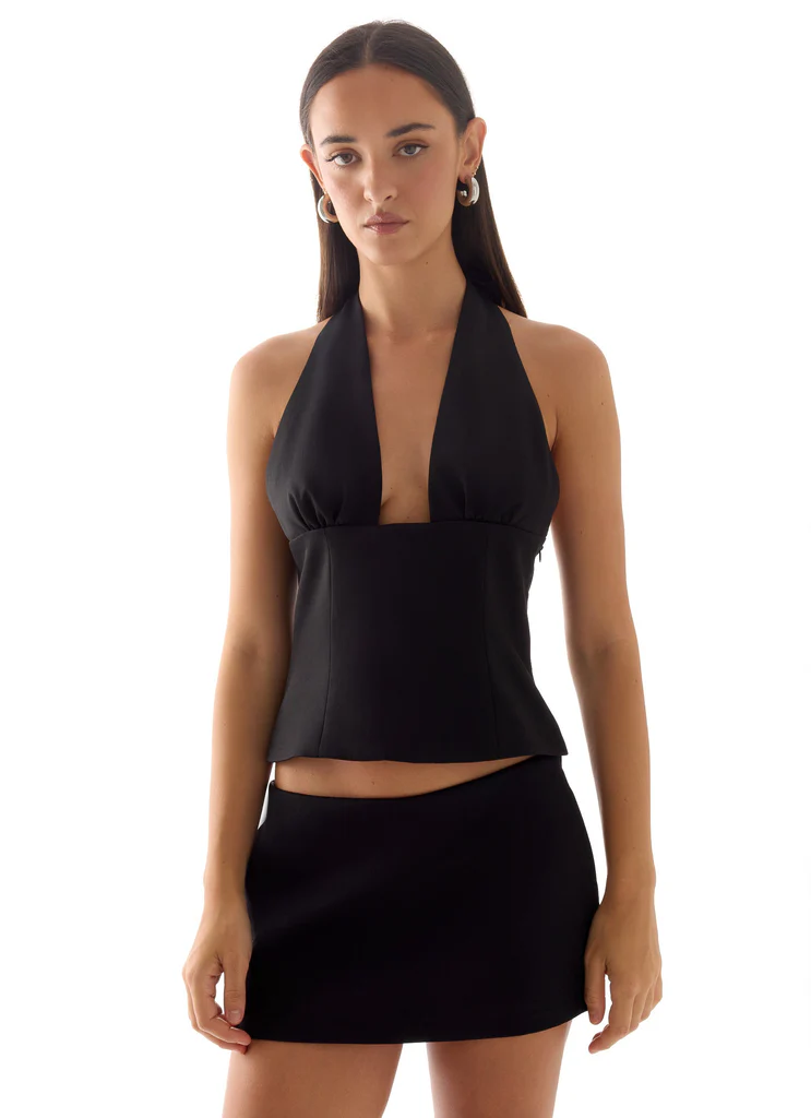 Top con Spalline in Fuga - Nero