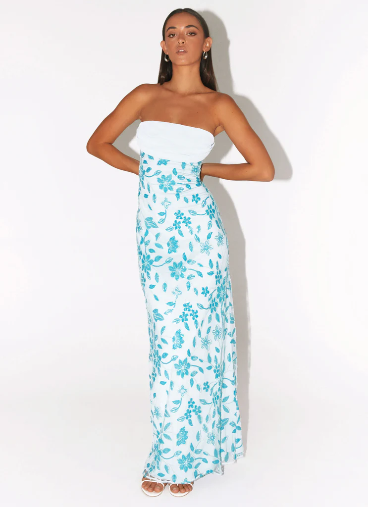 Abito Maxi con Perline Prism - Blu
