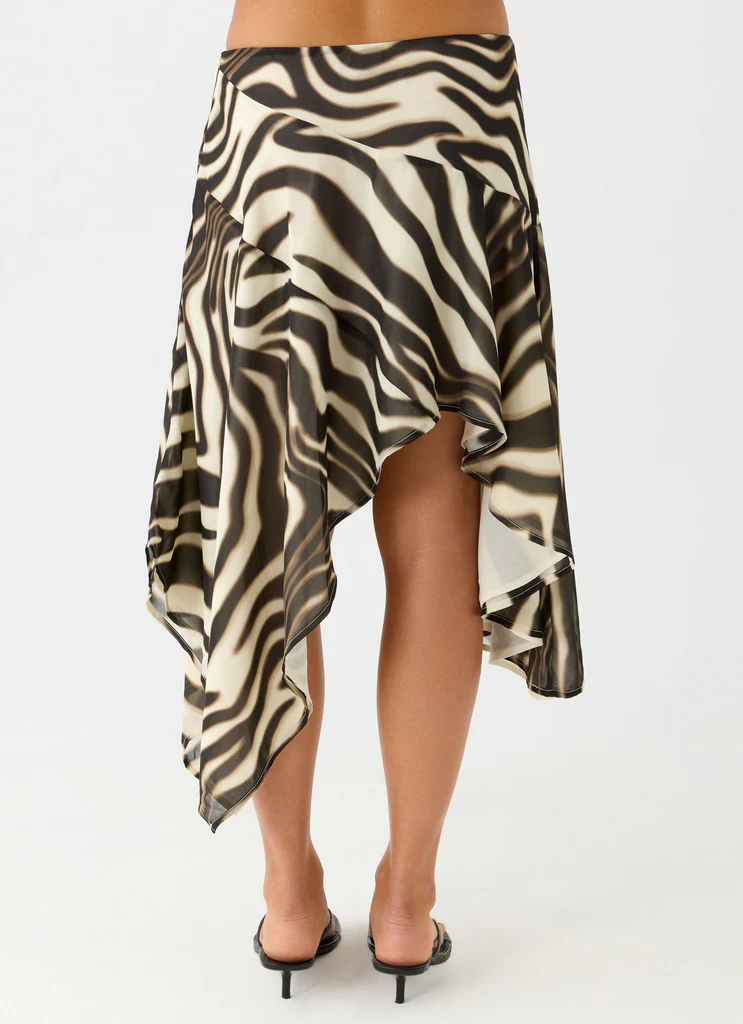 Gonna Midi Asimmetrica a Vita Bassa Kia - Zebra