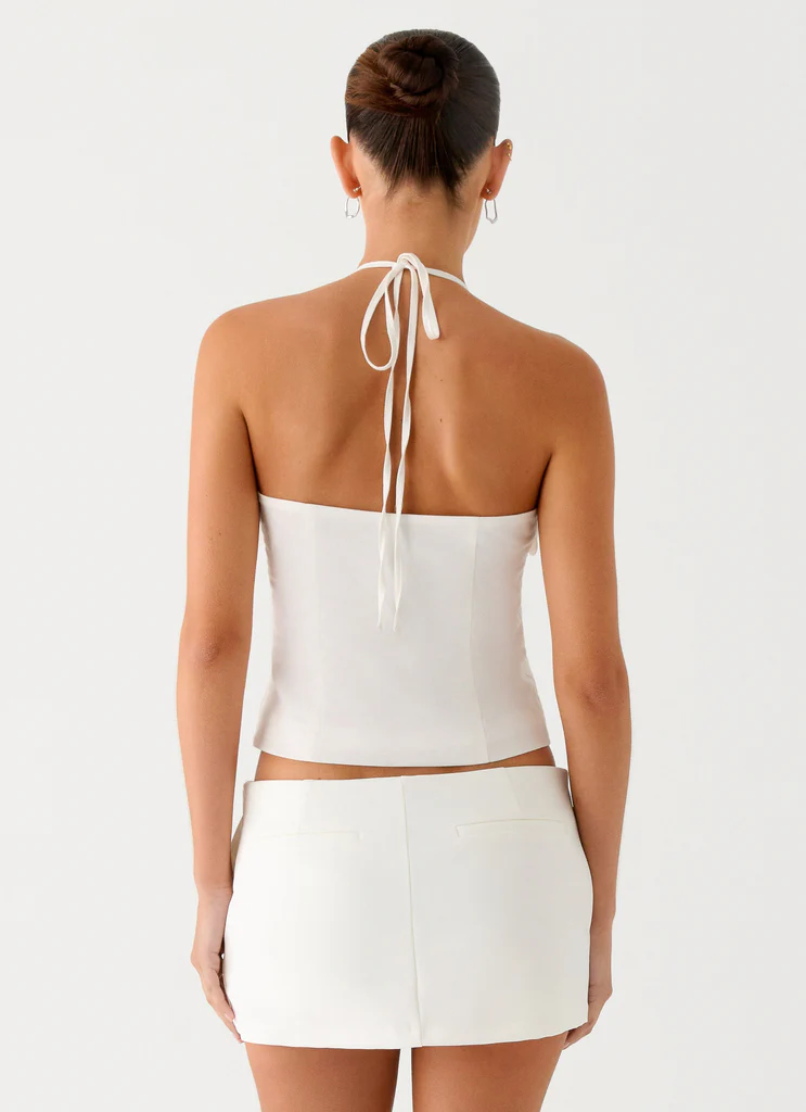 Top a spallino con perline Lori - Avorio