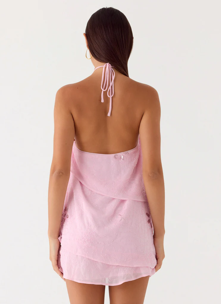 Abito Mini con Perline in Movimento - Rosa