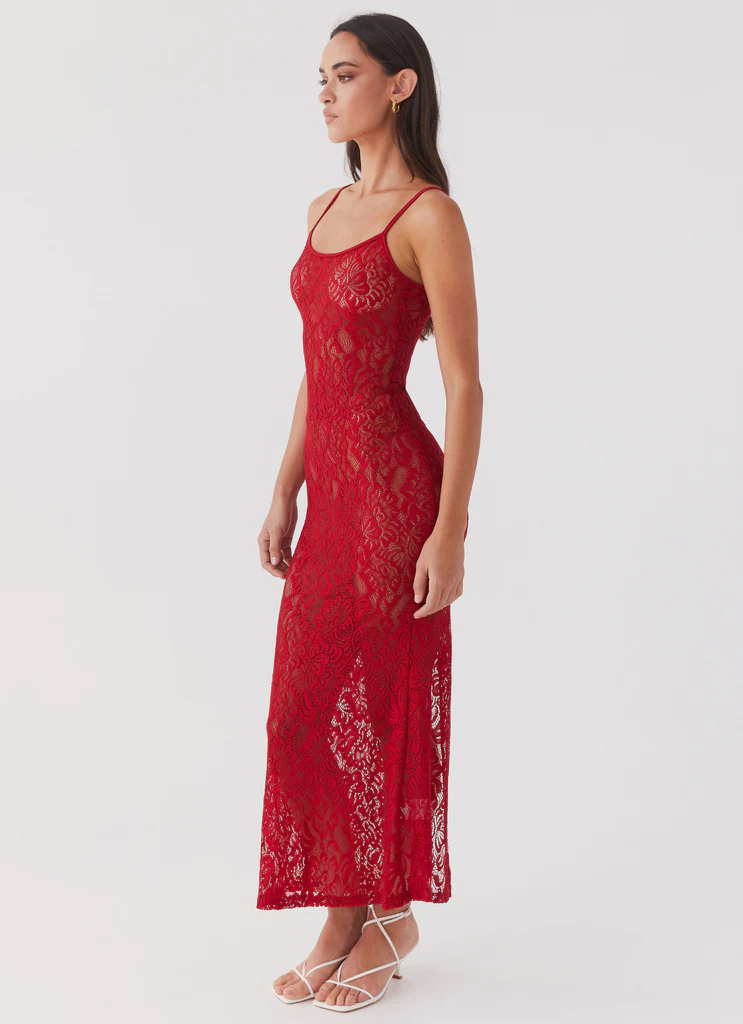 Abito Maxi in Pizzo Leona - Rosso Rosa