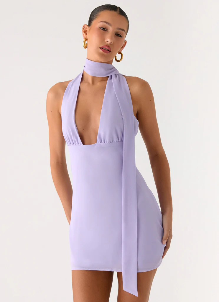 Vestito Midi con Sciarpa al Collo Melisande - Lavanda