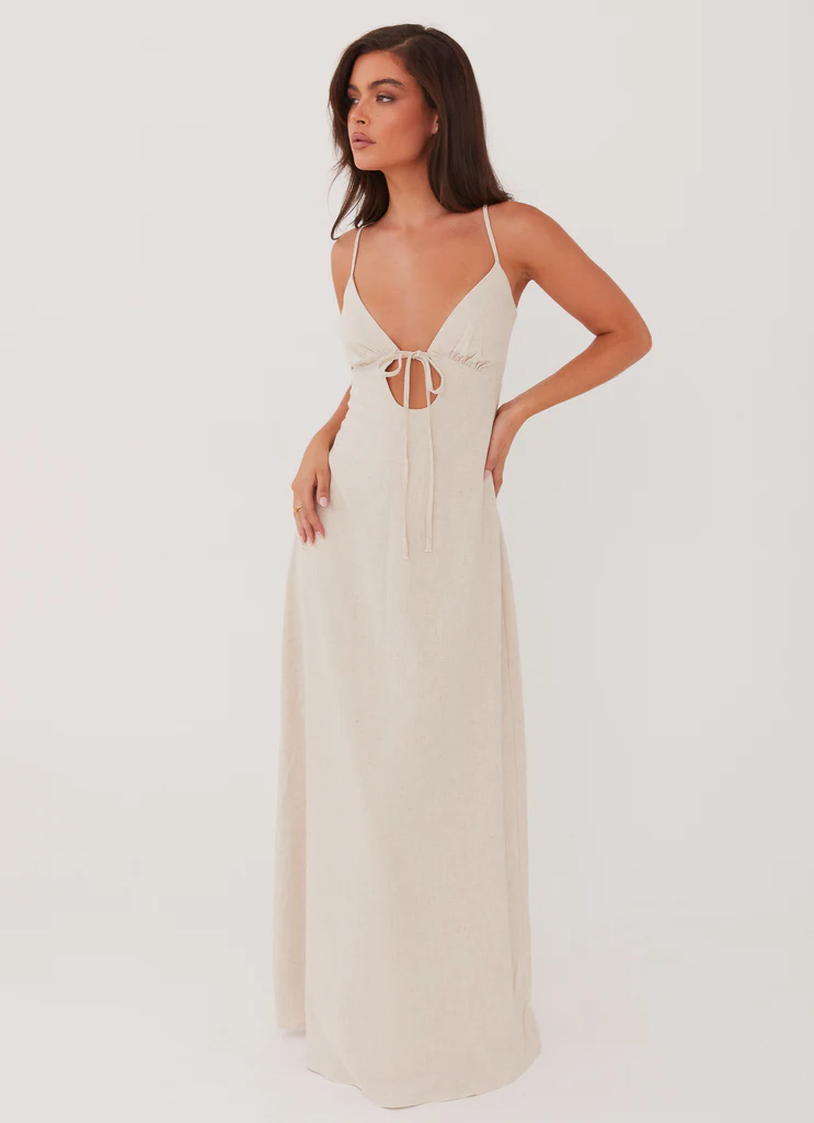 Abito Maxi in Lino Flora - Avena