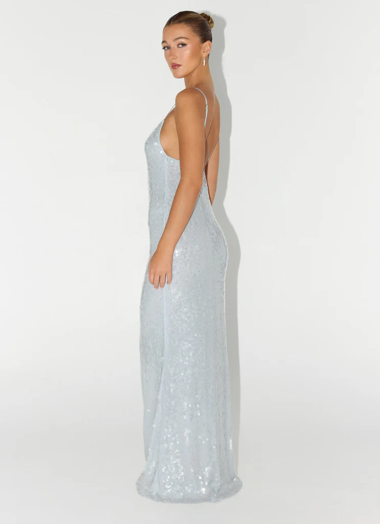 Abito Maxi Solo in Paillettes - Azzurro Nebbia