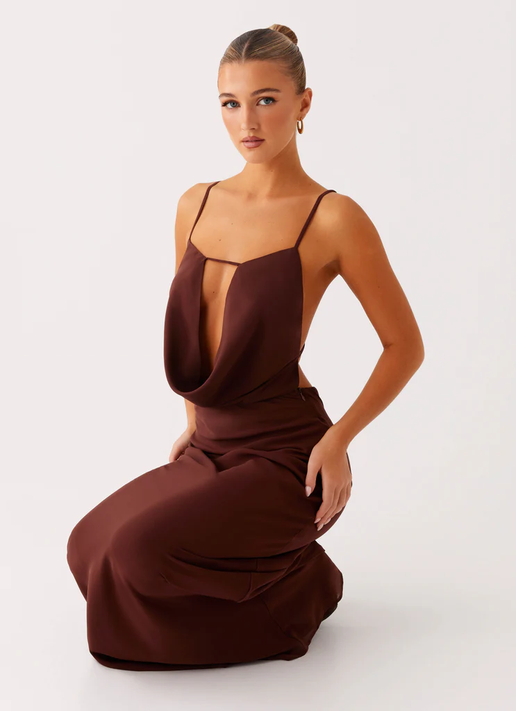Abito Maxi con Scollatura a Camicia Elation - Cioccolato