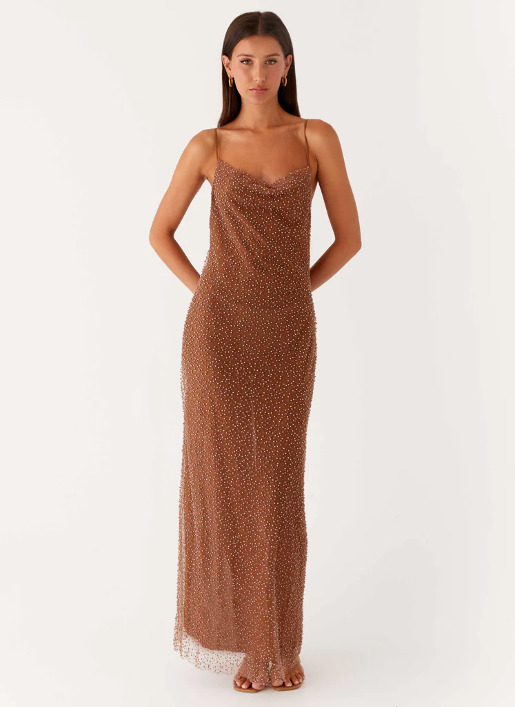 Abito Maxi Zuealla con Paillettes - Cioccolato