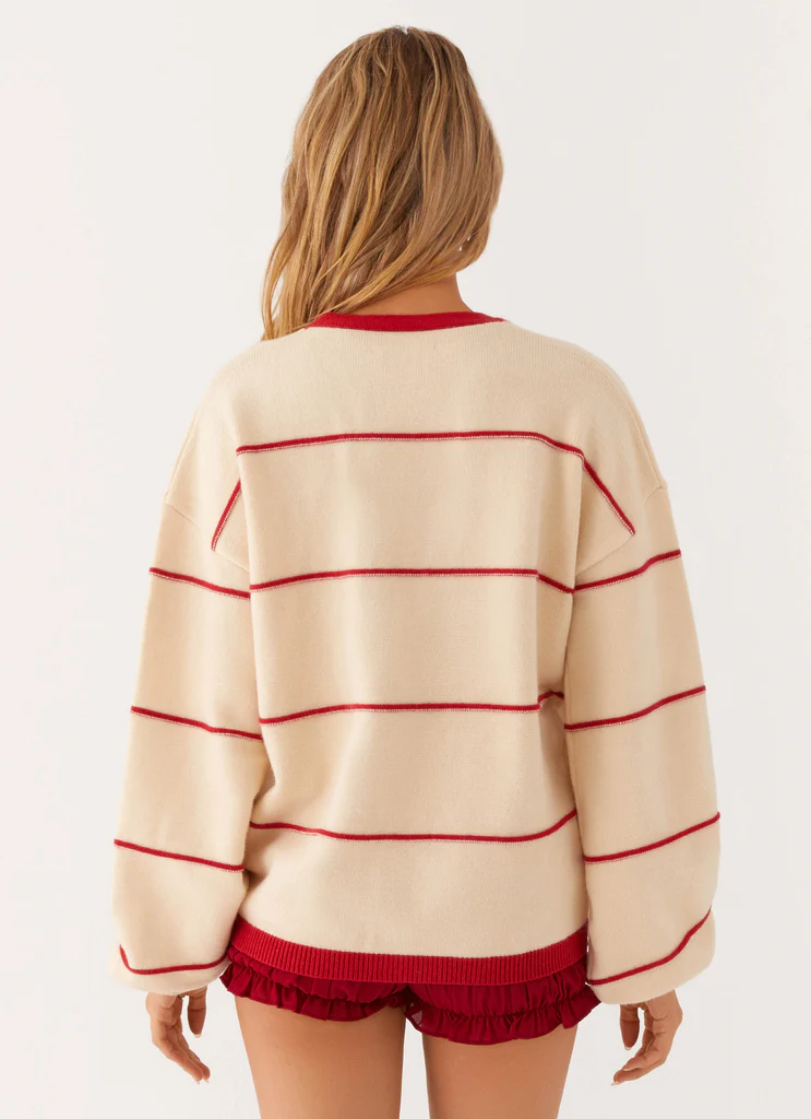Cardigan Estella in Maglia - Panna e Strisce Rosse