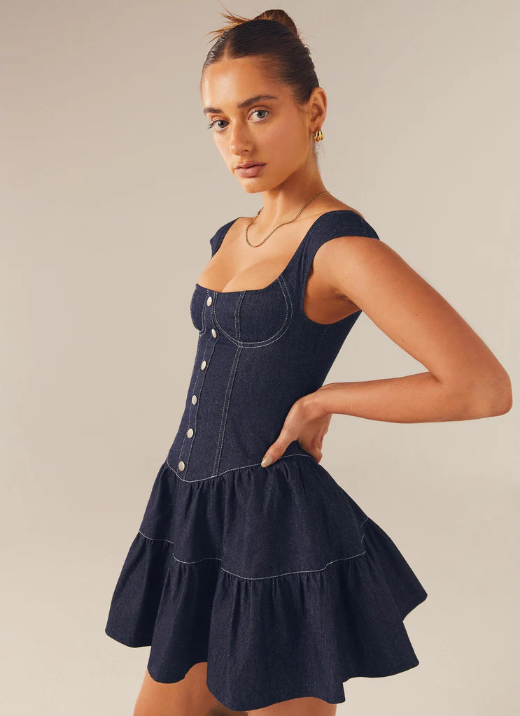 Abito Bustier in Denim Isabella - Indigo