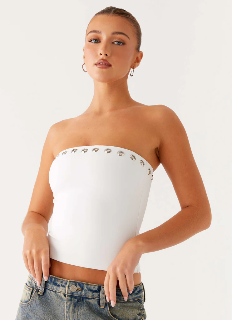 Top senza spalline Miku Eyelet - Bianco