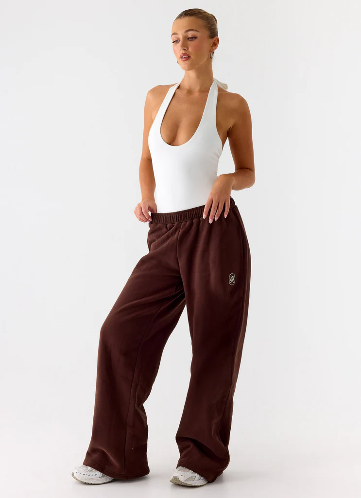 Pantaloni in felpa a vita bassa Signature - Cioccolato