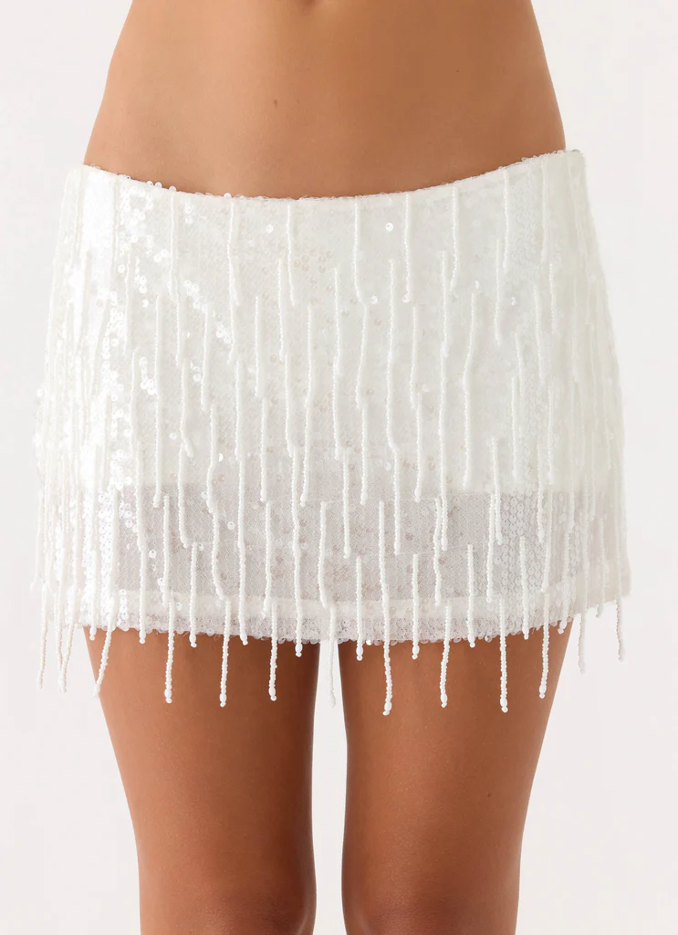 Mini Skort Paillettes con Perline Siren - Bianco