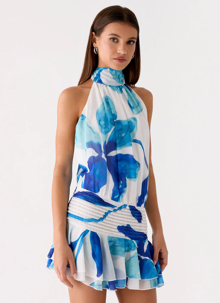 Vestito Mini in Chiffon Willow – Fioritura Cerulea Vestito Mini in Chiffon Willow - Fioritura Cerulea