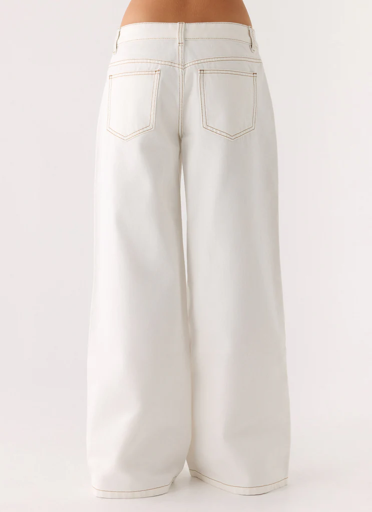 Jeans Denim Larghi a Vita Bassa Neo - Avorio