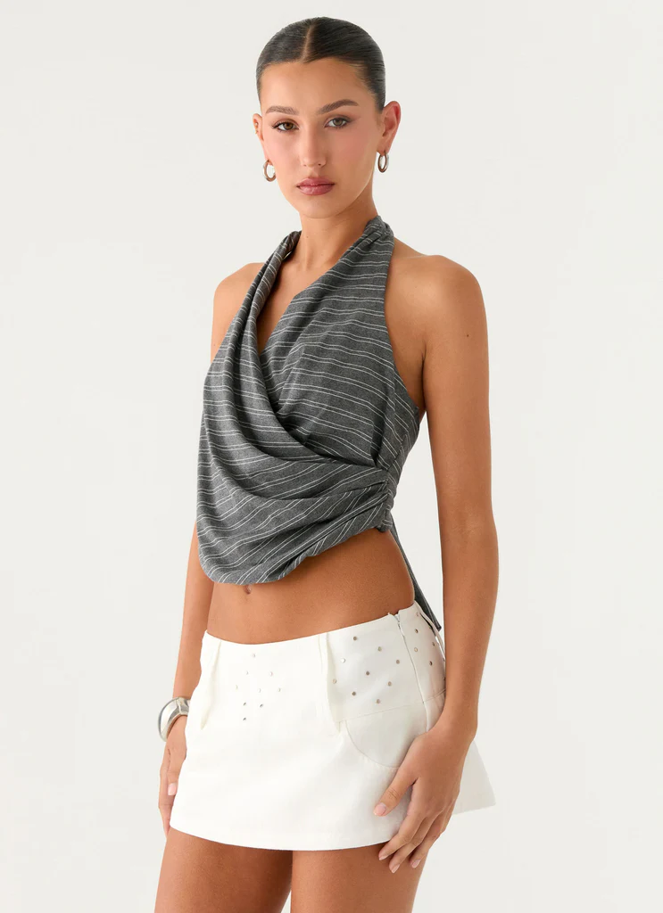 Top a Spallina Vassy - Grigio Marle a Strisce