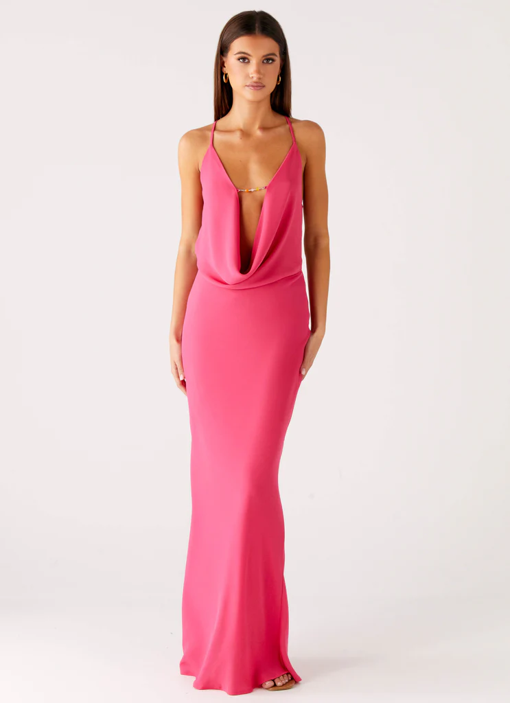 Pure Heart Cowl Maxi Dress - Fucsia
