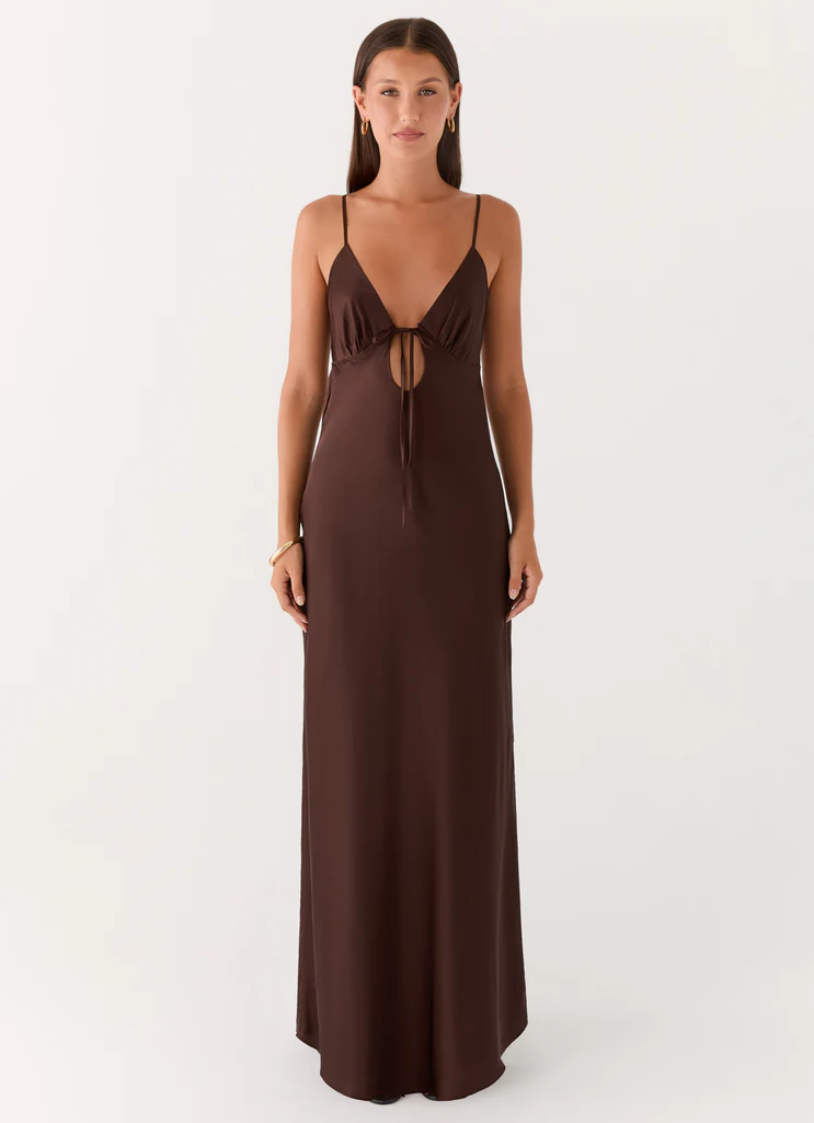 Abito Maxi in Seta Flora - Cioccolato