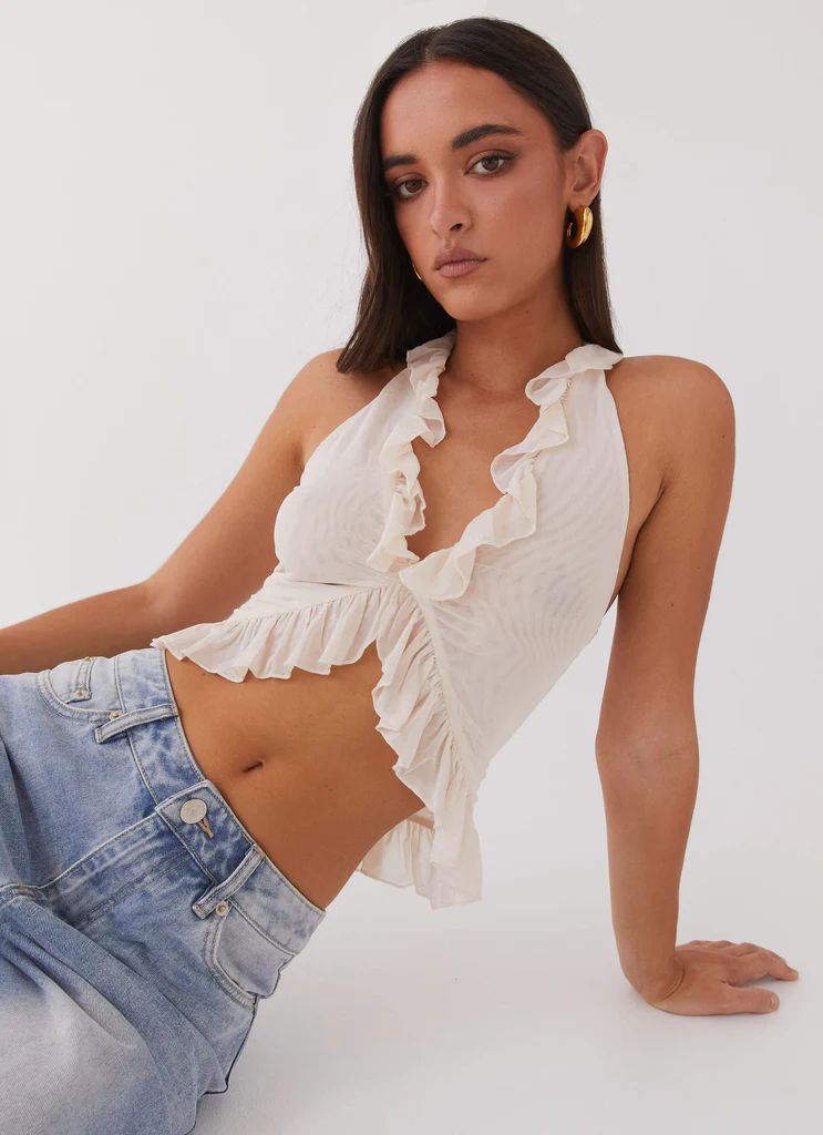 Top in rete Tanya con frange - Avorio