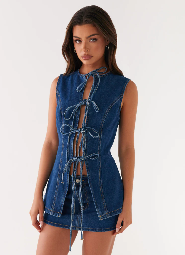 Top in Denim Wish You Luck - Blu Scuro