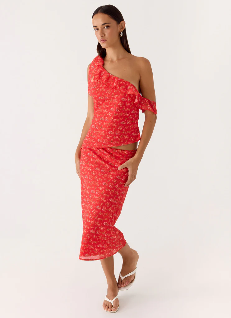 Calia Midi Skirt - Rosso Magenta