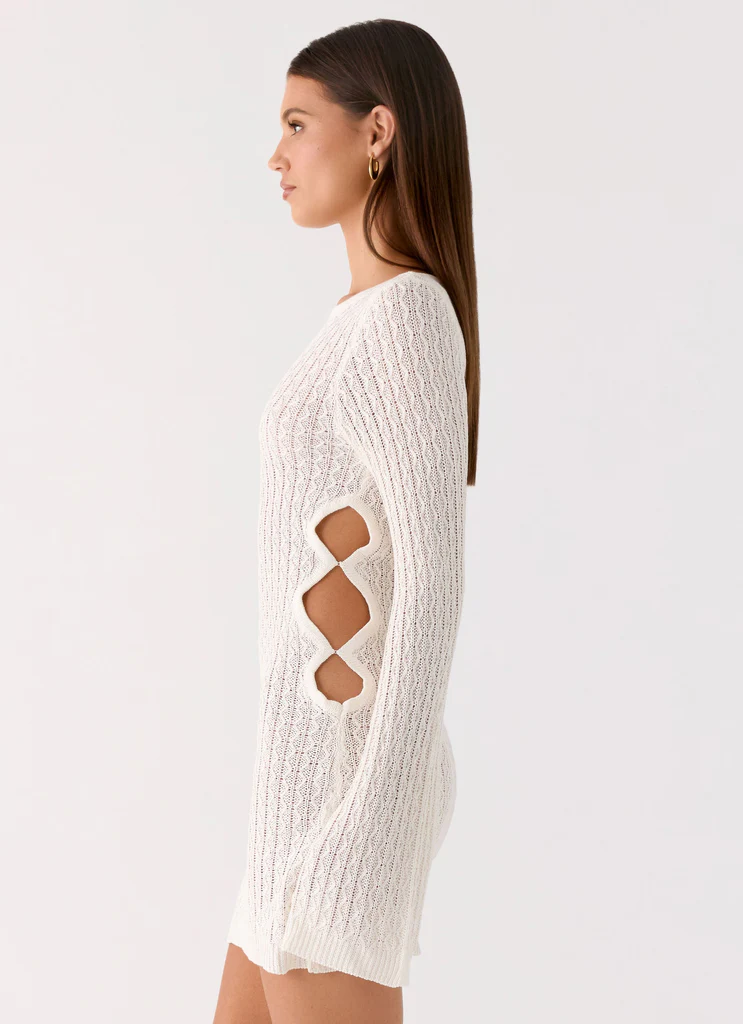 Vestito Mini All'uncinetto a Maniche Lunghe Zenzi - Bianco