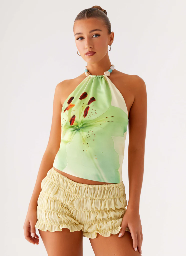 Top Dalila con Cinturino Decorato - Fiori Gialli