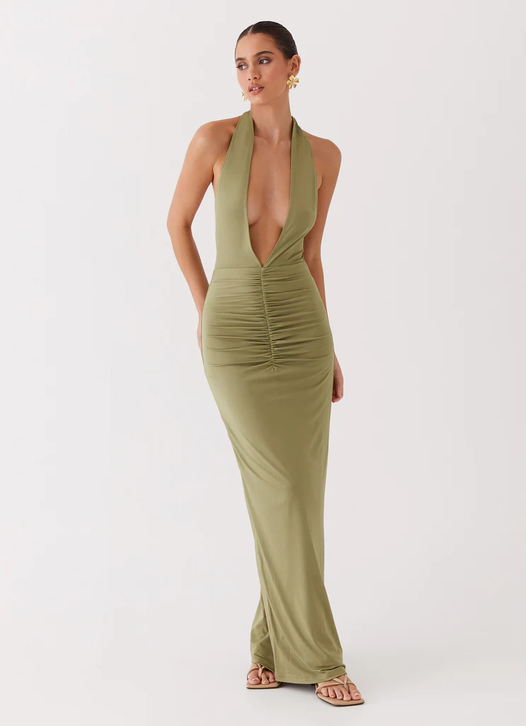Abito Maxi a Spalline Svasato Whisked Away - Olive
