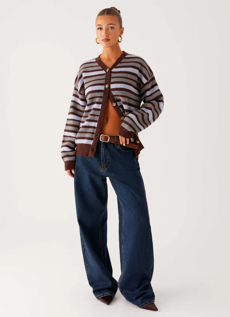 Cardigan Oversized Charlie - Strisce Tawny