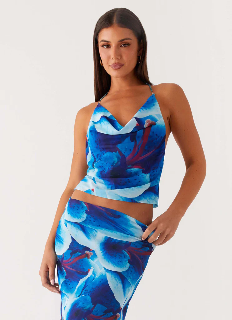 Top a spallino Another Life - Fiore di turchese