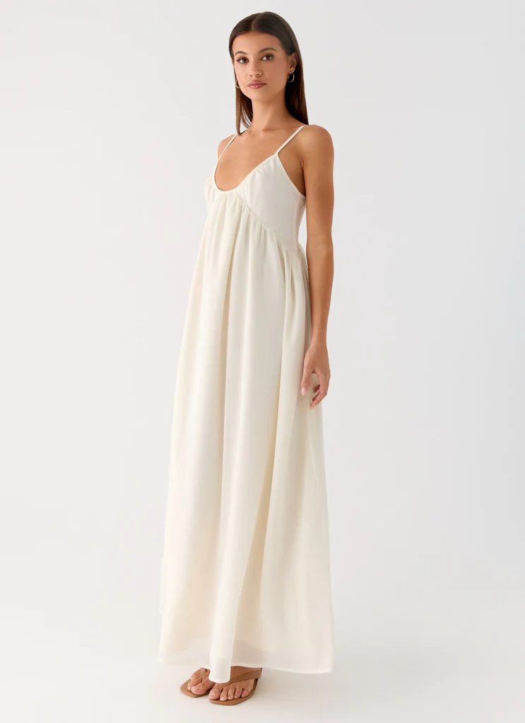 Abito Maxi in Chiffon Whisperlight con Scollatura a V - Bianco