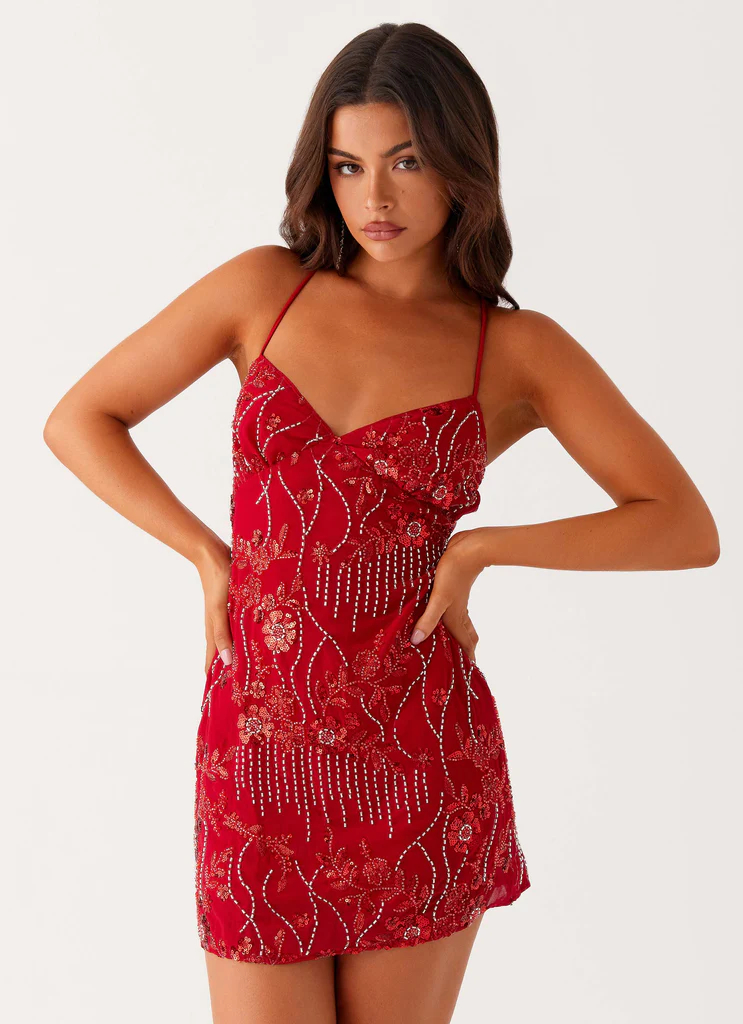 Vestito Micro Mini in Tulle con Paillettes Vietta - Rosso