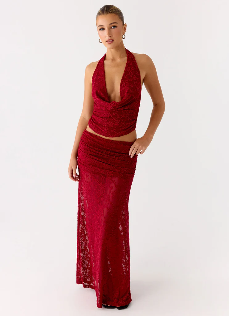 Farruko - Minigonna Maxi in Tessuto Jacquard - Ciliegia Scuro