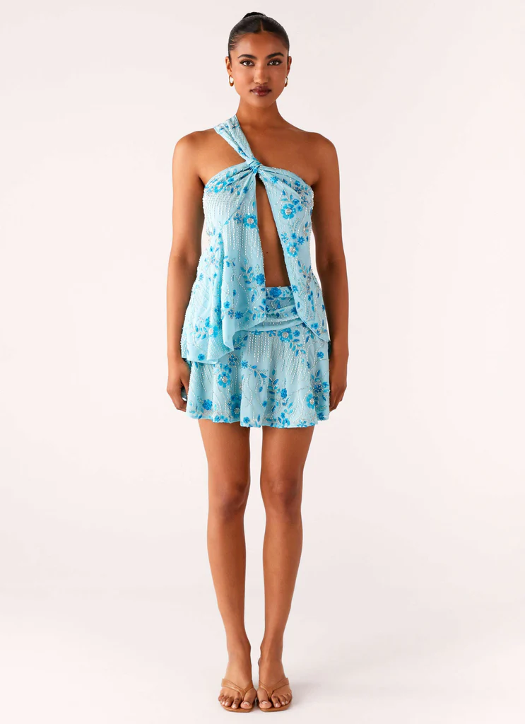 Top Asimmetrico Con Perline Delight Me - Blu
