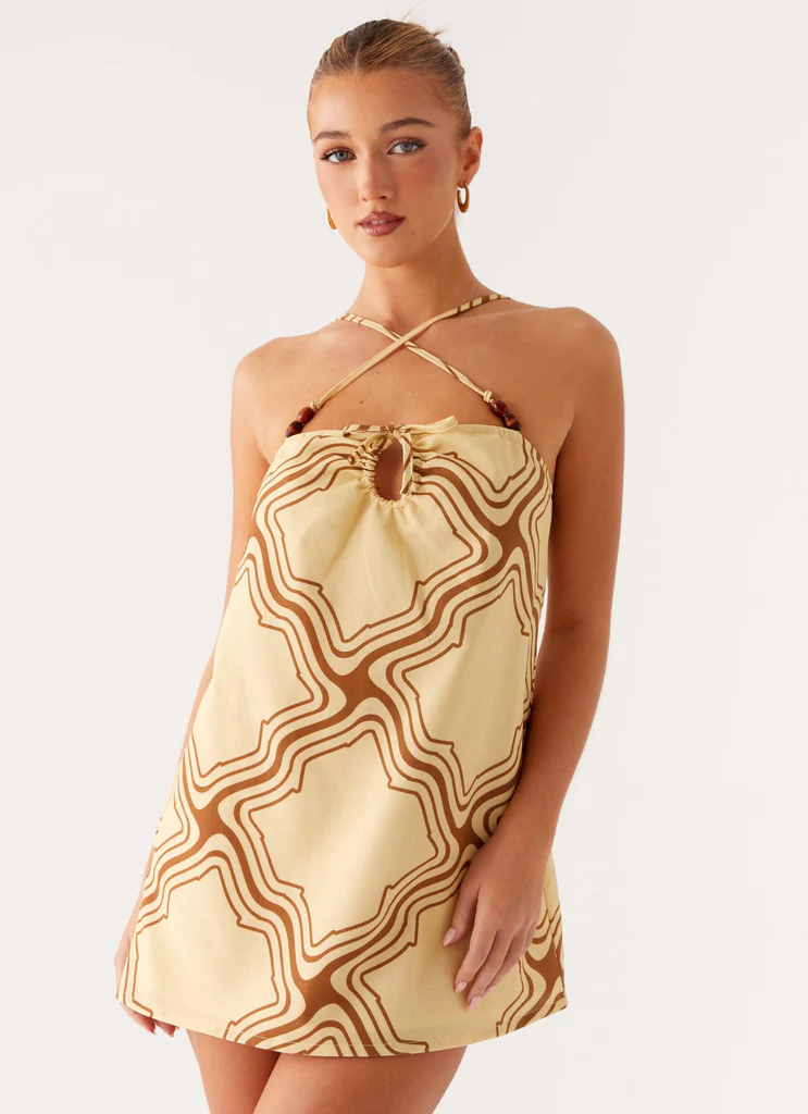 Naomi Criss Cross Mini Dress - Stampa Onda del Mare