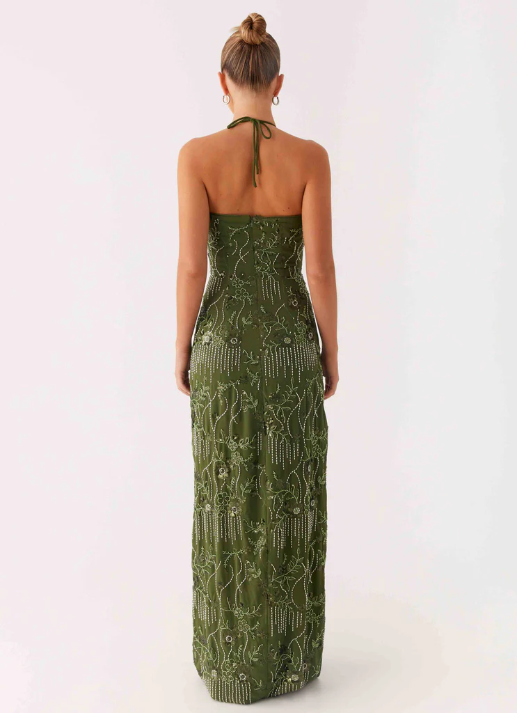 Vestito Maxi con Perline Phoenicia - Kaki