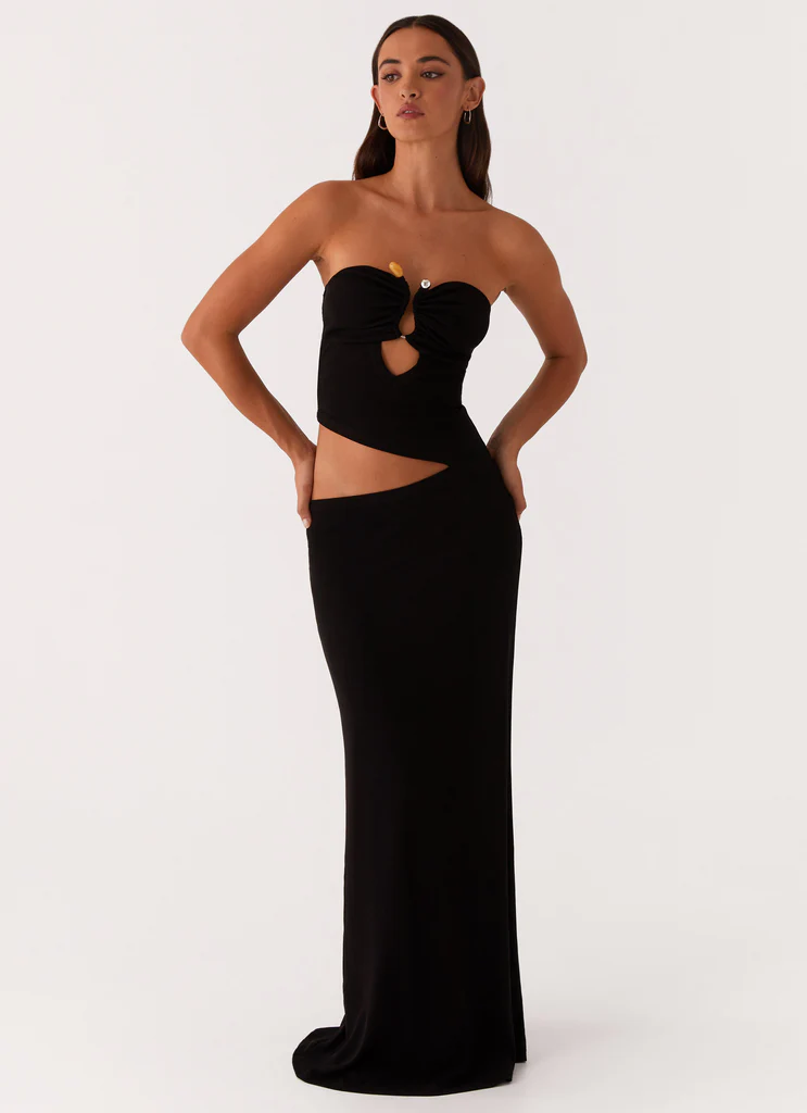 Abito Maxi Wild Roses - Nero
