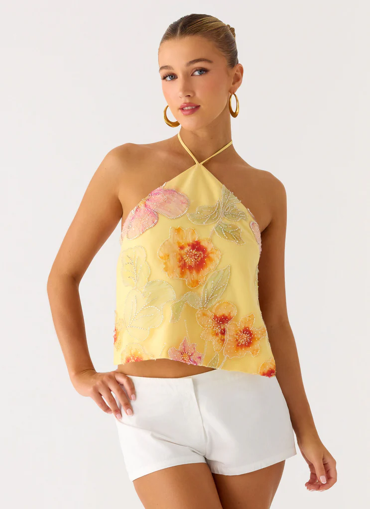 Top a spallina con perline Bliss - Fiori con perline