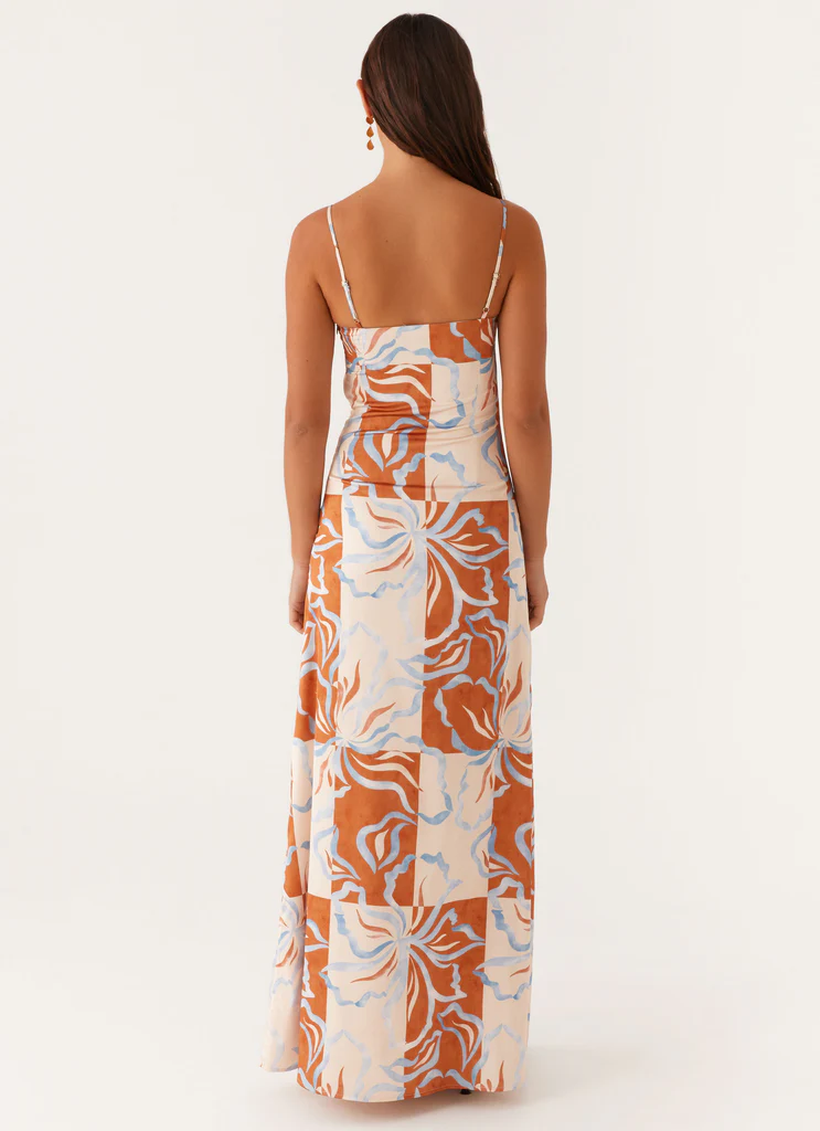 Aster Bloom Maxi Dress - Fiorato Arancione Blu