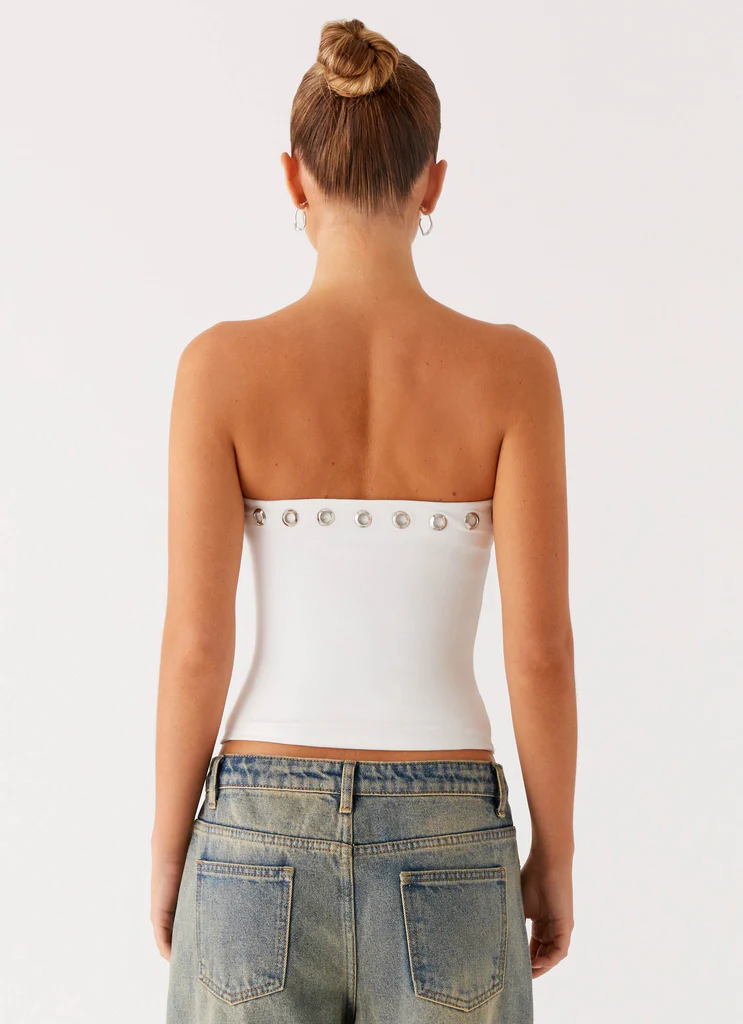 Top senza spalline Miku Eyelet - Bianco