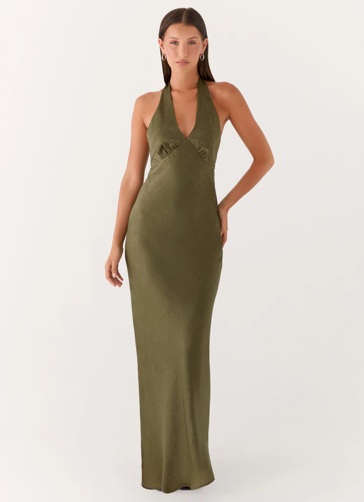 Vestito Maxi in Seta Pesante - Khaki
