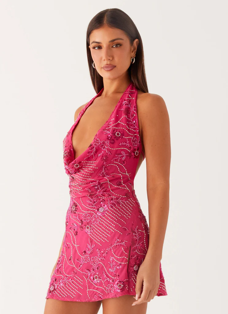 Vestito Mini con Perline Cinzia - Fucsia
