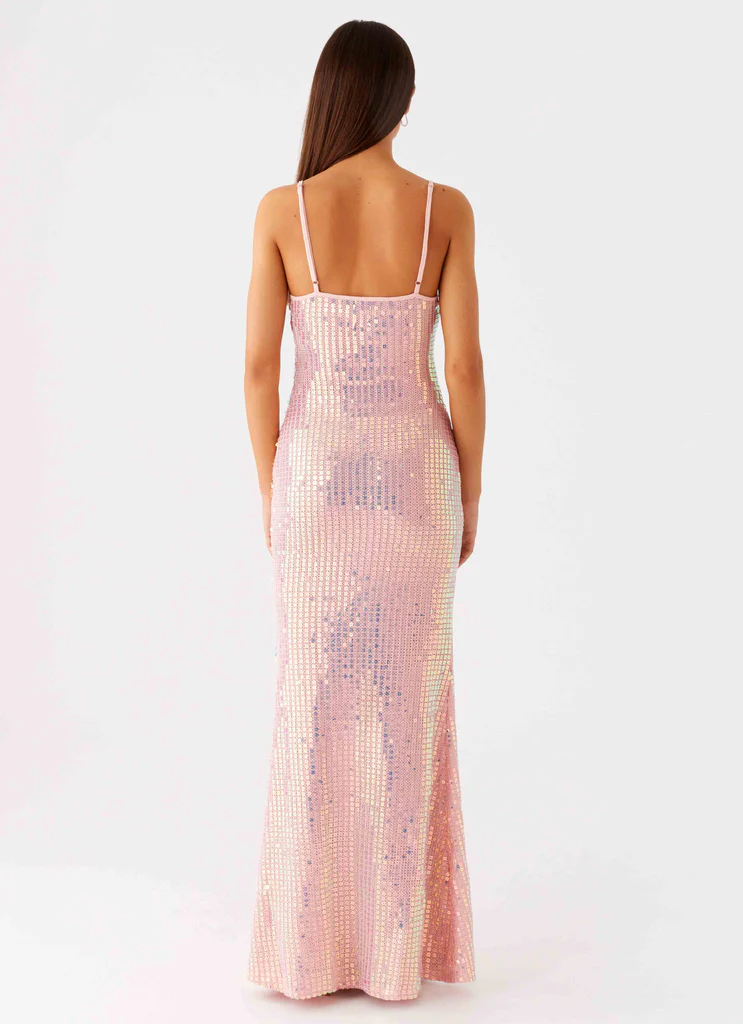 Abito Maxi in Maglia con Paillettes Attitude - Rosa Iridescente