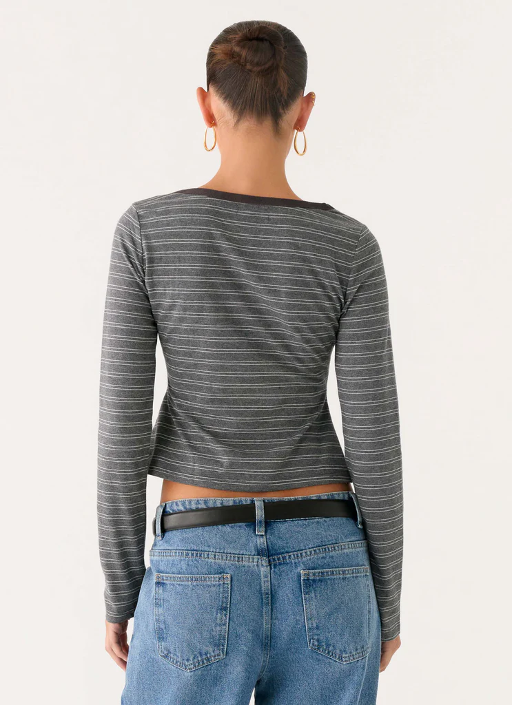 Top a Maniche Lunghe Kaytra - Grigio Marle a Strisce