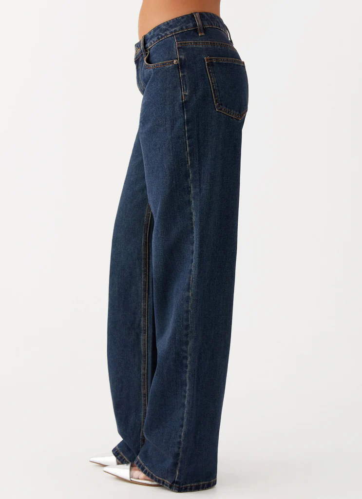 Jeans in Denim a Vita Bassa Keanna - Denim Lavorato