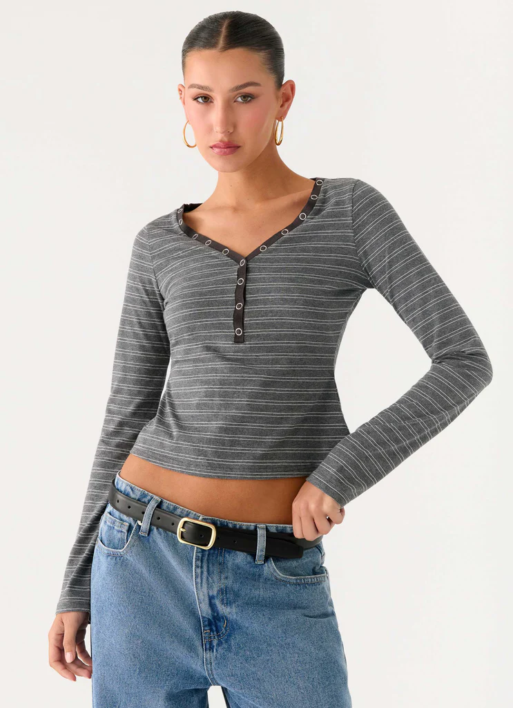 Top a Maniche Lunghe Kaytra - Grigio Marle a Strisce